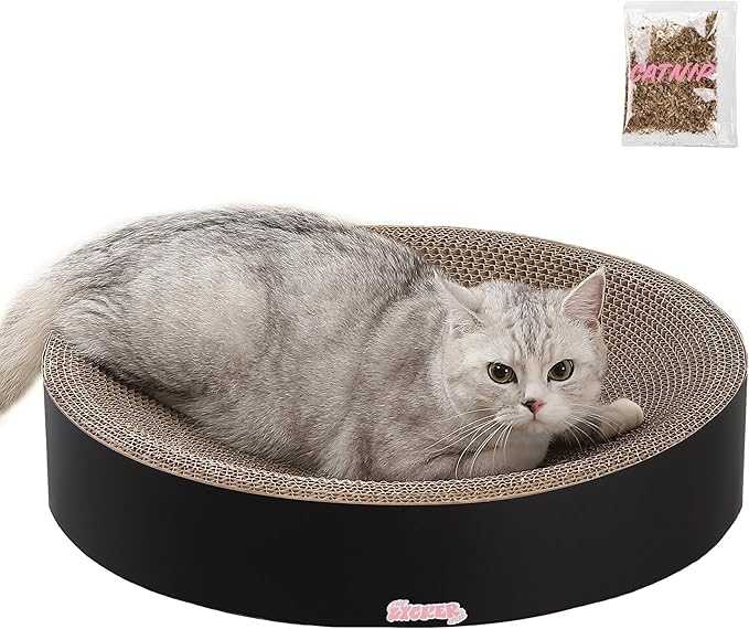 CSR1010H Nelson 20.13" Modern Cardboard Round Bowl Cat Scratcher with Catnip, Ink