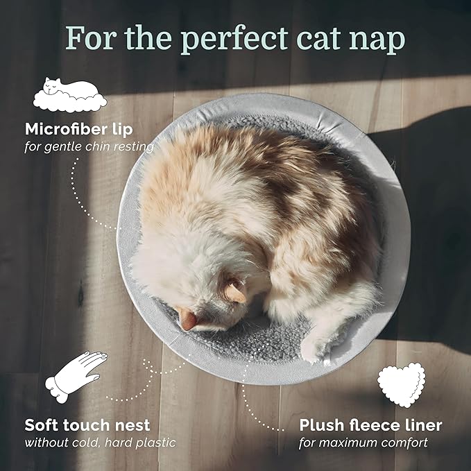 Hepper Cat Nest - Washable Cat Bed with Removable Fluffy Fleece Liner - Cozy Comfy Calming Cat Bed Round Shape - Cat Warming Bed - Donut Cat Bed Desk Ready - Small Cat Bed for Indoor Cats (Grey/White)