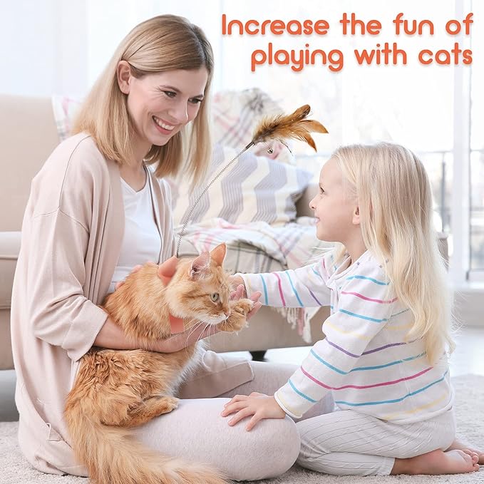 Sumind 6 Pcs Cat Collar Toy Attached with Feather Funny Interactive Cat Stick Wand Toys with Bell Adjustable Fun Kitten Teaser for Indoor Kittens and Small Animals Exercise Training
