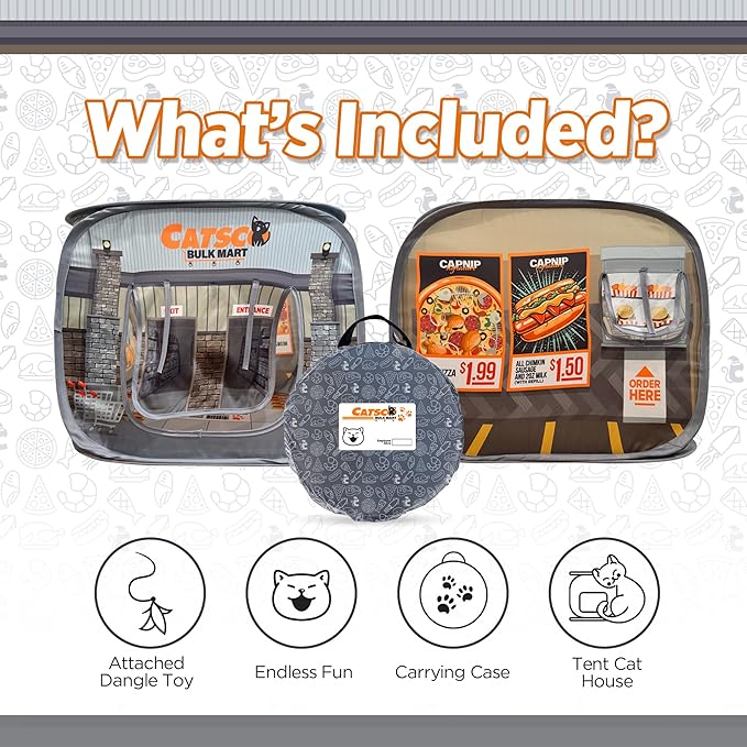 Capnip Cat House & Tent for Indoor Cats – Pop-Up Cat Tent House with Catnip Toy, Shopping Mart Theme for Cats & Kittens, Catsco Bulkmart