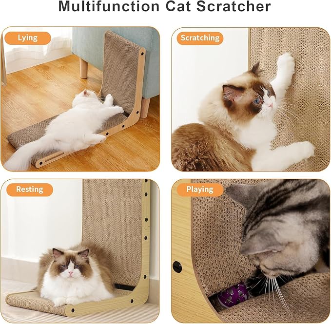 L Shape Cat Scratcher, 23.6 Inch Cat Scratchers for Indoor Cats, Protecting Furniture Cat Scratch Pad, Cardboard Cat Scratching with Ball Toy - 6Pack