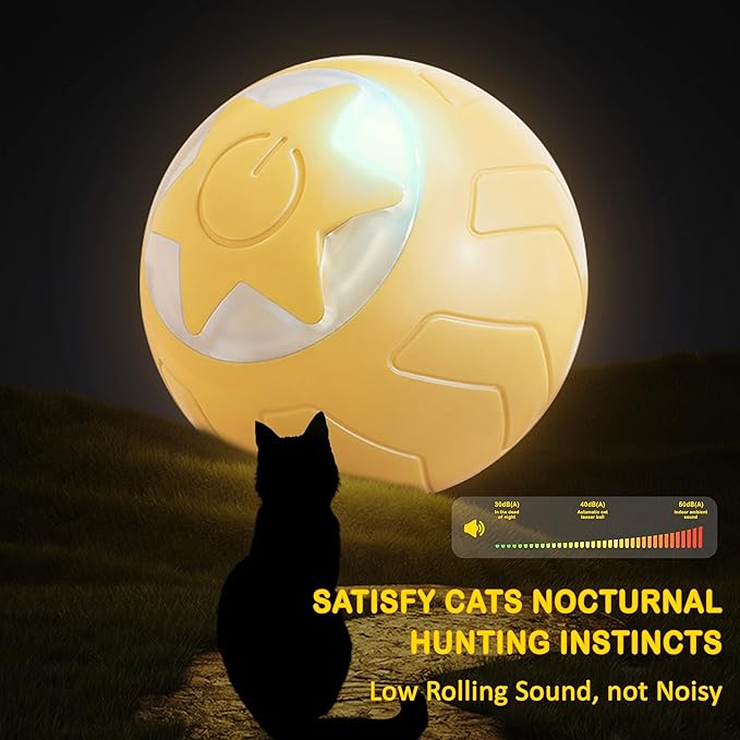 Interactive Cat Ball Toy, Intelligent Cat Toys with LED Lights, Automatic Moving Rolling Ball for Indoor Kitten, Kitten Automatic Toy