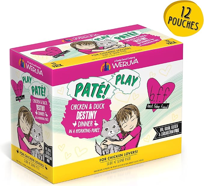 B.F.F. PLAY - Best Feline Friend Paté Lovers, Aw Yeah!, Chicken & Duck Destiny with Chicken & Lamb, 3oz Pouch (Pack of 12)