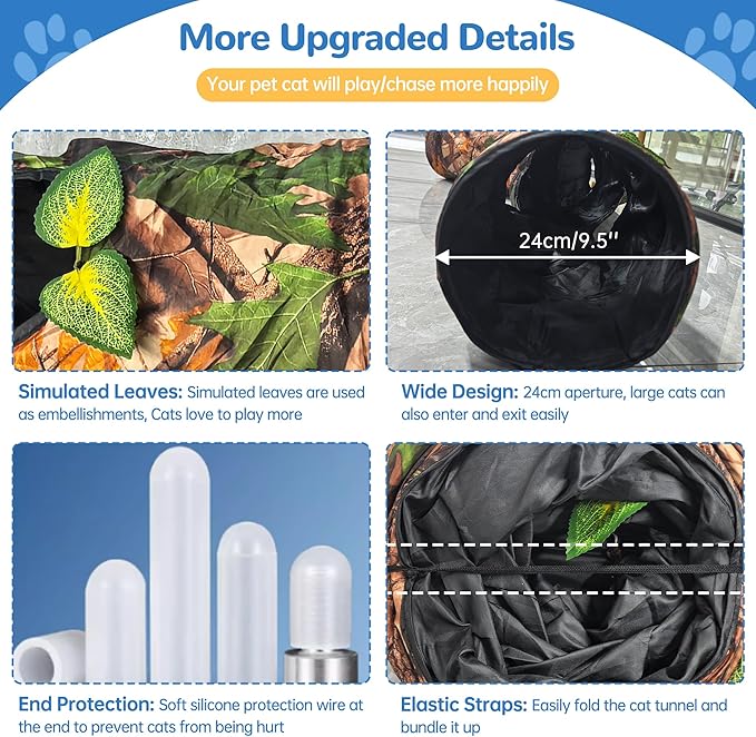 Cat Tunnel,59" Large Y-Shape Cat Cave with 3 Rustle Channels & Leaves, Portable Cat Bed Toy for Indoor Kittens & Small Pets to Chase and Play, Easy Storage (Brown)