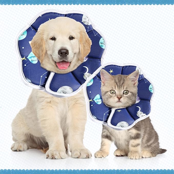 Sadnyy Cat Cone Collar Soft Adjustable Waterproof Protection to Stop Licking After Surgery Starry Sky Blue Comfortable Lightweight Collar for Pet Animal Kitten Dogs Rabbits Not Block Vision(Medium)
