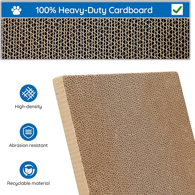 Cardboard Cat Scratcher Box for Indoor Cats with 3Pcs Extra-Large Scratching Board, Refillable and Sturdy, Ideal for Hiding, Scratching and Sleeping, Easy to Clean and Assemble, Blue