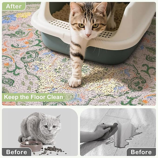 Bienbee Cat Litter Mat, 40" x 30" Jumbo Size Litter Box Mat Rug with Non-Slip Bottom, Easy to Clean Cat Supplies Essentials for Indoor Kitty Kitten Floor,Bean-Green XL