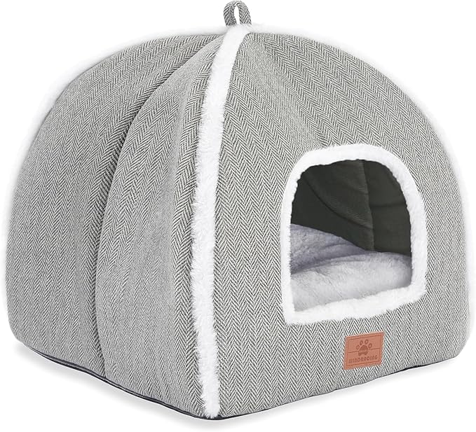 Cat Beds for Indoor Cats-Cat Bed Cave House Tent for Kittens and Small Pets with Washable Cushioned,Soft and Warm Indoor House, Grey, 15 inches