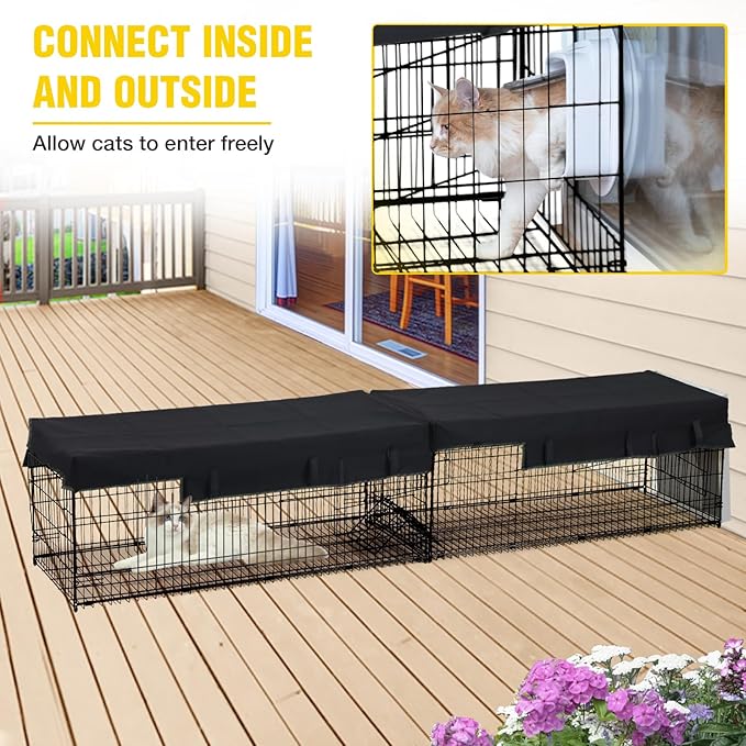 Aivituvin Cat Tunnel with Extendable Design 90.6" L, Metal Wire Outdoor Cat Enclosure with Weatherproof Fabric Cover, Connecting Inside and Outside, for Deck Patios, Balconies