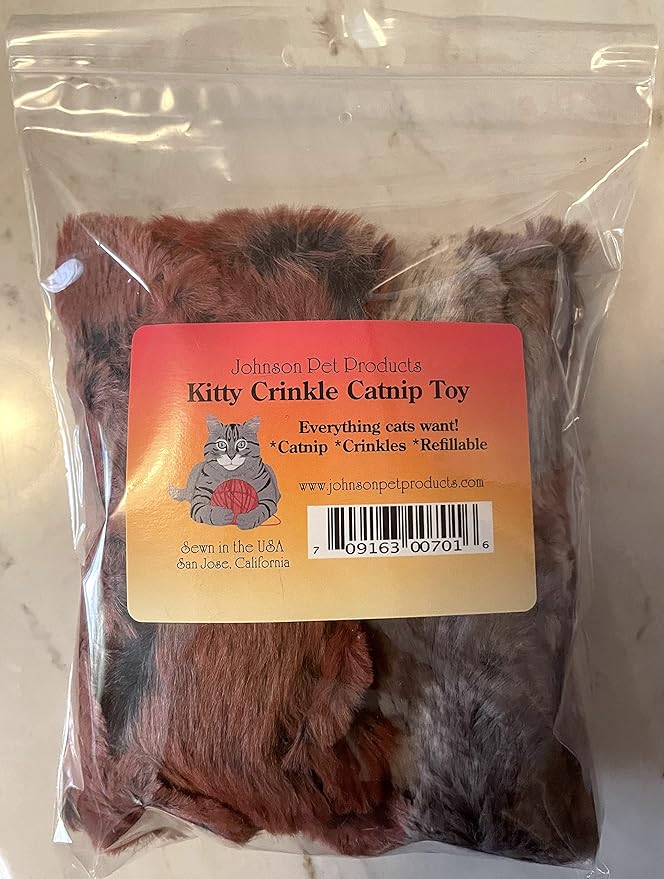 Refillable Kitty Crinkle Furry Catnip Toy