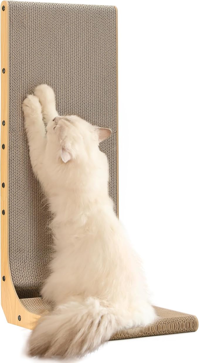 FUKUMARU Cat Scratcher, 32.7 Inch L Shape Cat Scratch Pad Wall Mounted, Cat Scratching Cardboard with Ball Toy for Indoor Cats, Extra Large