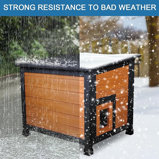Outdoor Cat House for Insulated Feral Cat Shelter Weatherproof Outside Cat Enclosure for Winter, Outdoor Indoor Use with Openable Waterproof Roof Brown