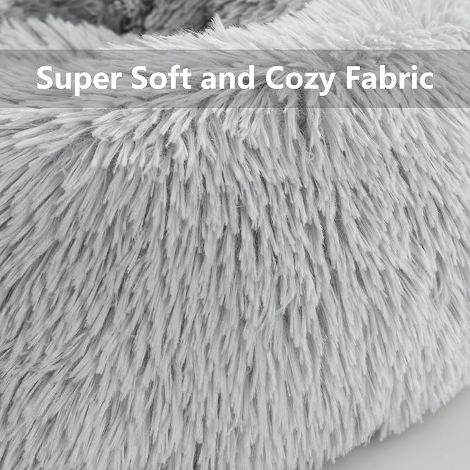 Dog Beds for Small Dogs Round Cat Beds for Indoor Cats Pet Bed for Puppy and Kitten with Slip-Resistant Bottom Plush Donut Cat Bed, Light Grey