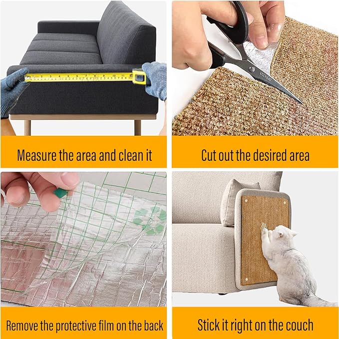 Cat Scratch Couch Furniture Protector, Adhesive Cat Scratch Pad Deterrent for Furniture, DIY Climbing Scratcher for Indoor Cats (Khaki, 78.7x15.8 in)