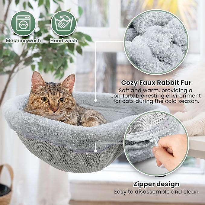 Cat Desk Bed - One-Click Folding,Sunken Design & Space-Saving Semi-Circular Cat Bed, Soft Faux Rabbit Fur Material, Suitable for Various Desktops-Maximum Hold Up to 40lb