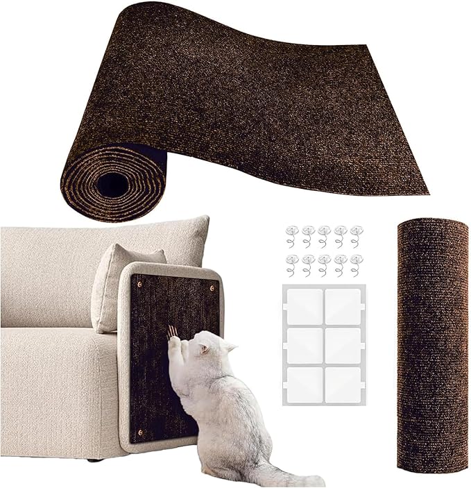 Cat Scratch Couch Furniture Protector, Adhesive Cat Scratch Pad Deterrent for Furniture, DIY Climbing Scratcher for Indoor Cats (Brown, 39.3x15.8 in)