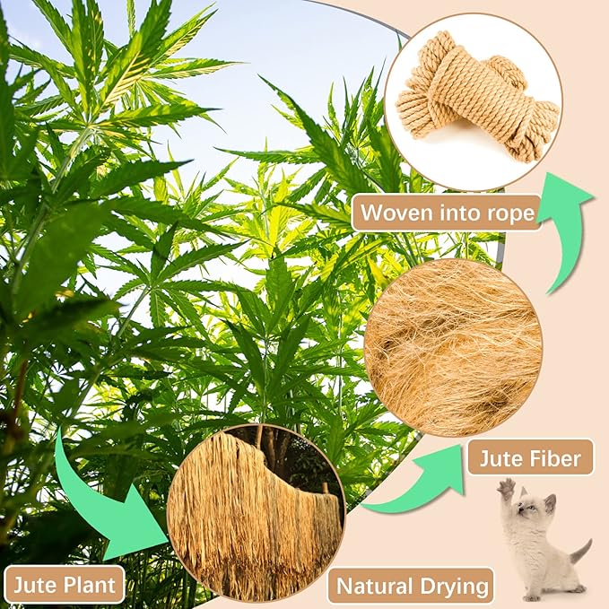 Rope for Cat Scratching Post - BARPOT Natural Hemp Rope for Scratching Post Tree Replacement, 1/4 inch Hemp Rope for Cat Tree and Tower (50FT)
