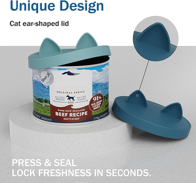 OHMO 2 Pack Pet Food Can Lids, (12.5-14oz) BPA Free Silicone Covers for Cat and Dog Food Cans, Dark&Light Blue