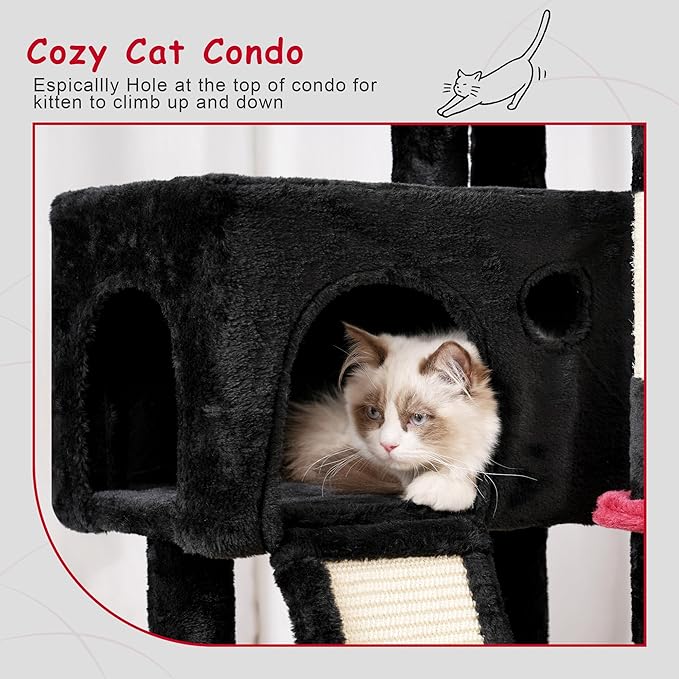 Cat Tree, 41.3" Cat Tower for Indoor Kittens with Scratching Board and Posts, Multi-Level Cozy Cat Condo with 2 Perches, Hammock, Balls, Black and Red GCT005SBR