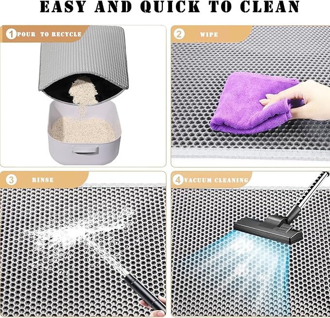 HCY&WLD Cat Litter Mat, Honeycomb Double Layer Cat Litter Trapping Mat, Waterproof Urine Proof Non-Slip, Scatter Control, Less Waste, Easier to Clean (Light Gray, 30" X 22")