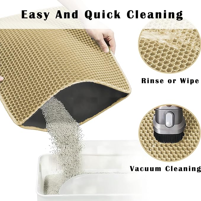 HCY&WLD 2-Pack Cat Litter Mat, Double Layer Honeycomb Waterproof Urine Proof Non-slip Litter Trapping Mat, Less Waste, Easy to Clean Cat Litter Box Mat, Kitten Indoor Supplies (Khaki, 20x16 Inches)