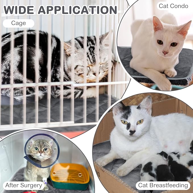 2 Pack Self Heating Cat Mat Self Warming Pet Pads Washable Kennel Mat Dog Crate Pad Reflects Body Heat Non Skid Cat Thermal Pads for Puppy Indoor Outdoor(Gray,45 x 28 Inches)