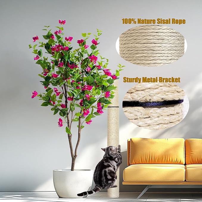 Cat Scratch Post to The Wall, 31.5inch (7.87in*2+15.7in) sisal Pole Cat Tree Replacement Post with M8 Screws, Indoor cat Tower Spare Furniture Protector with Scratch Post Filling (31.5inch-1Pcs)
