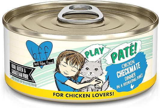 Weruva B.F.F. Play - Best Feline Friend Paté Lovers, Aw Yeah!, Chicken Checkmate with Chicken, 5.5oz Can (Pack of 8)