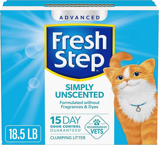 Fresh Step Advanced Simply Unscented Clumping Litter, Fresh Step Unscented Cat Litter Fights Odor on Contact, 18.5 lb. Box