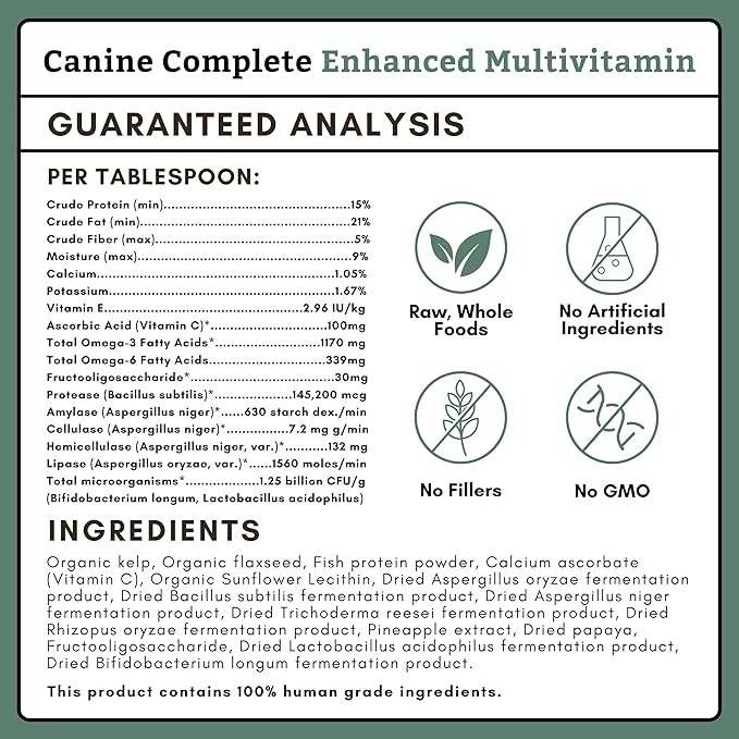 Wholistic Pet Organics Canine Complete - Dog Multivitamin Powder - 1 Lb - Daily Dog Vitamins and Supplements for Homemade Food - Immune System, Skin, Coat & Overall Health - Small and Large Breed