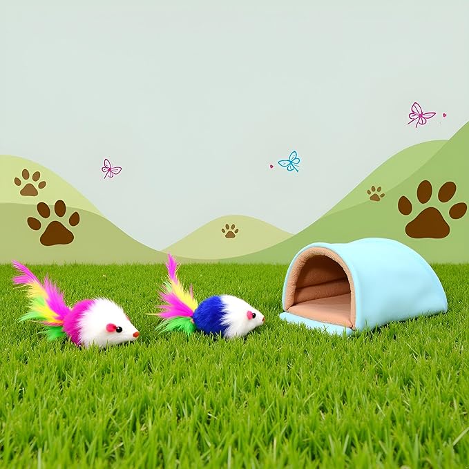 10 Pcs Colorful Soft Fleece False Mouse Cat Toys Colorful Feather Funny Playing Mice Toy Xmas Gifts