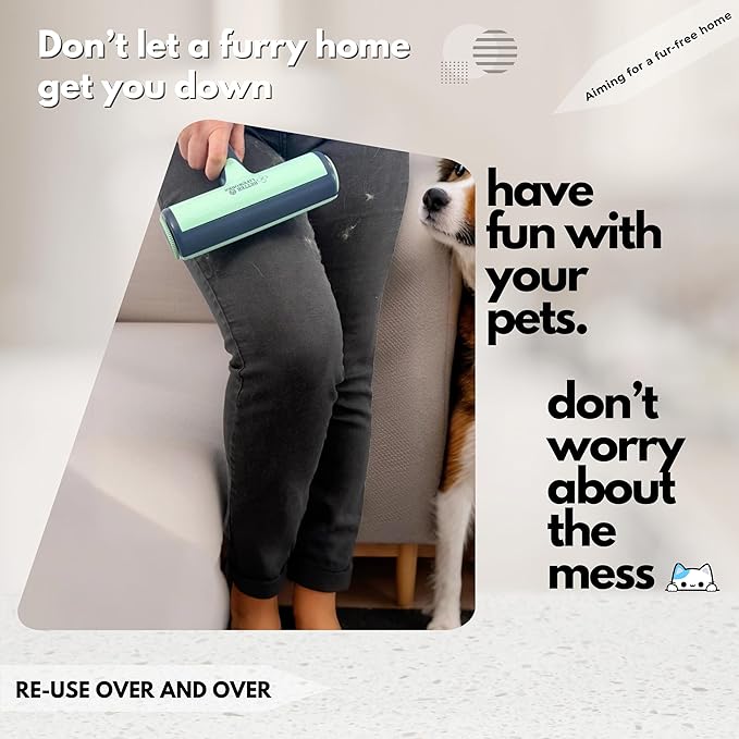 Reusable Pet Hair Remover-Lint Roller for Couch, Furniture, Carpet, Clothing and Bedding, Eco-Friendly Cat and Dog Hair Remover, Portable Pet Hair Removal Tool in Mint Green