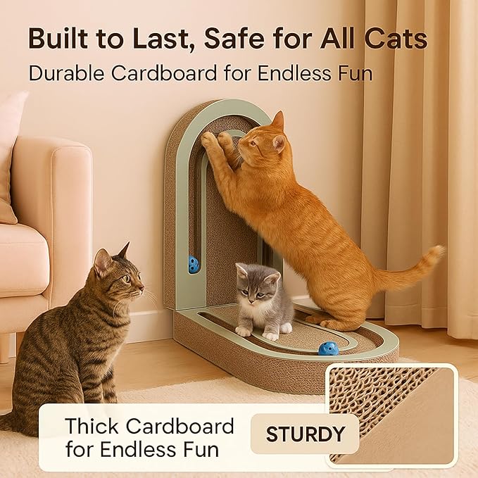Extra Long 26" Folding Cat Scratch Pad with Chasing Bells Double Sided Interactive Cardboard Cat Scratcher Cat Scratching Board for Cats Cardboard Scratching Pads for Indoor Cat Toy