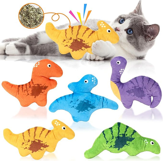 Catnip Cat Toys, 5Pcs Dinosaur Catnip Toys for Cat, Catnip Crinkle Sound, Soft and Durable, Interactive Kitten Kicker for Indoor Kitty for All Breeds
