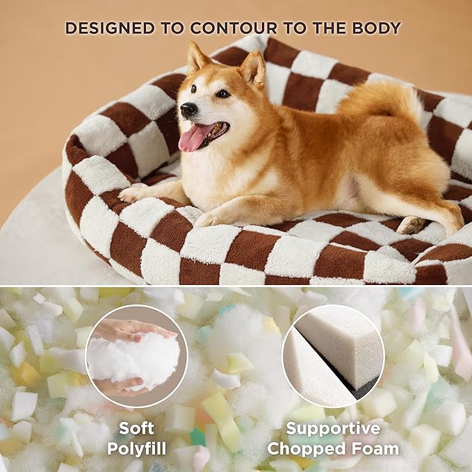 Lesure Cute Dog Bed for Large Dogs - Washable Pet Beds,Cozy Rectangle Orthopedic Sofa with Jacquard Shaggy Plush & Anti Slip Bottom,36x27x8inches