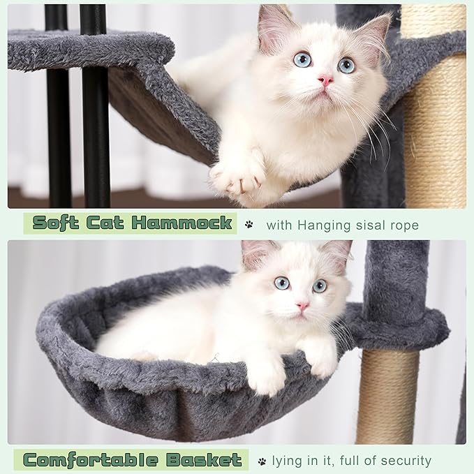 Cat Tree, Cat Tower for Indoor Cats, 43.3 inch Cat Tree Tower with Sturdy Steel Tube, Hammock, Cat Condo for Small Cats and Kittens, Scratching Post, Smoky Gray GCT004SG