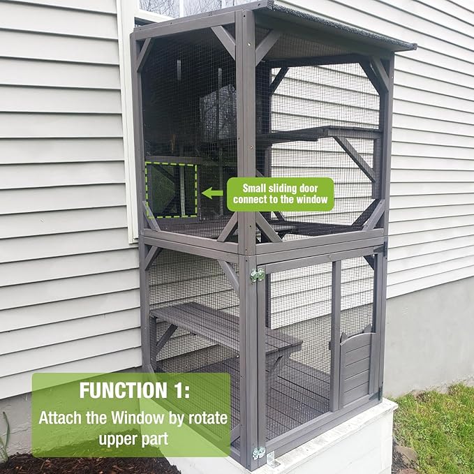 GUTINNEEN Cat House Mobile Catio for Outdoor Enclosure with Waterproof Roof Feral Cat Cage On Wheels,Bird Cage with Upgraded Resting Box,70.9"