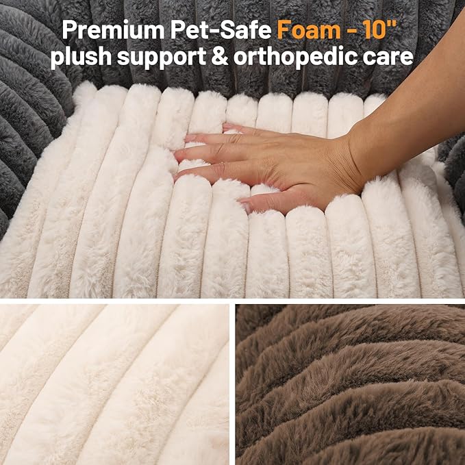 Premium Cat Couch Bed Soft Pet Sofa with Support & Machine Washable Cover, Non-Slip Bottom 23.62 Inch, Dark Brown Cream