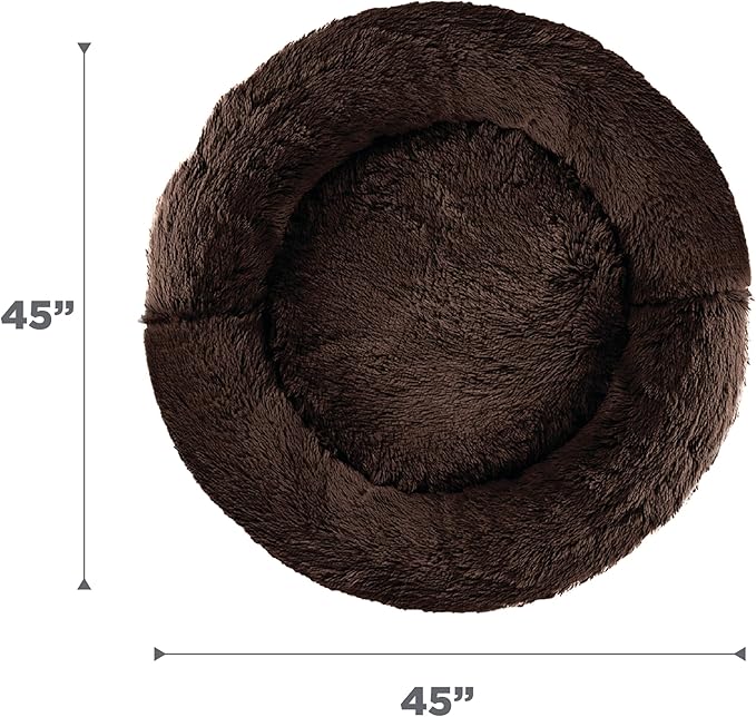 Best Friends by Sheri Original Calming Donut Dog and Cat Bed, Shag Faux Fur, Dark Brown, XL (45in x 45in) - Anxiety Relief for Pets Up to 150 lbs