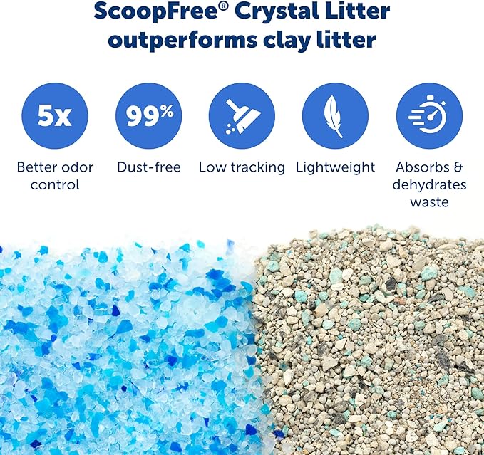 Official PetSafe ScoopFree Crystal Reusable Tray for Cat Litter Boxes - Includes 4.3 lb of Premium Blue Non Clumping Crystal Litter - Compatible with All PetSafe ScoopFree Automatic Litter Boxes