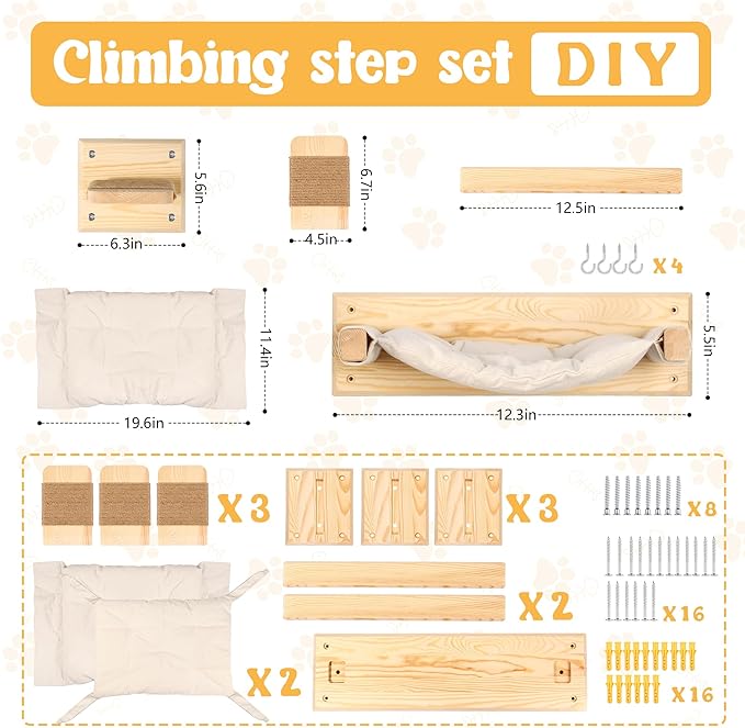 Luxury Wooden Cat Furniture with Double Hammock & Steps | Stylish Modern Hammock | Multi-Level Wall Furniture with Sisal | Premium cat Bed | cat Shelves for Wall | Wall Mounted cat Furniture