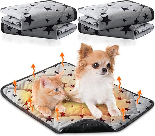 Namalu 4 Pack Self Warming Cat Bed Self Heating Cat Mat Star Pattern Soft Dog Crate Pad Thermal Pet Mat Anti Slip Kennel Washable Dog Warming Bed for Outdoor Indoor(24 x 35 Inch,Rectangle)