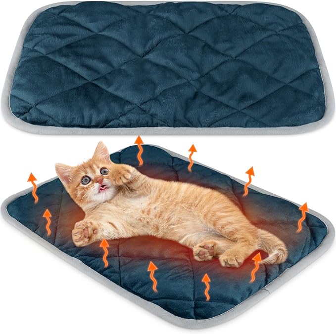 2 Pack Self Heating Cat Mat Self Warming Pet Pads Washable Kennel Mat Dog Crate Pad Reflects Body Heat Non Skid Cat Thermal Pads for Puppy Indoor Outdoor(Blue,16 x 20 Inches)