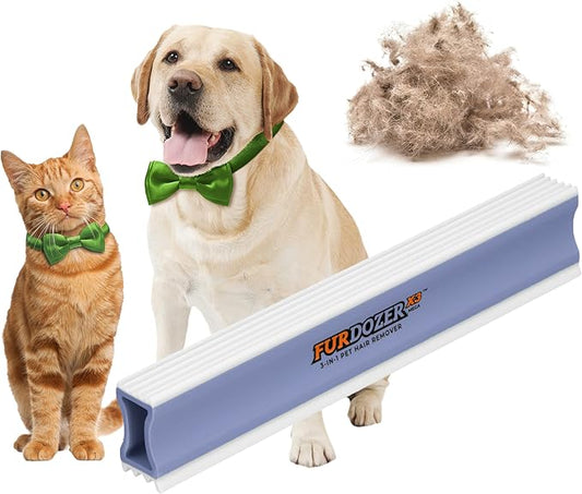 FurDozer X3 MEGA Pet Hair Remover & Auto Detailing Tool - Cat & Dog Hair Remover for Carpet, Car Interior, Couch, Bedding, & Furniture - Reusable Pet Hair Removal Tool for Dog Fur & Lint, 10", Purple