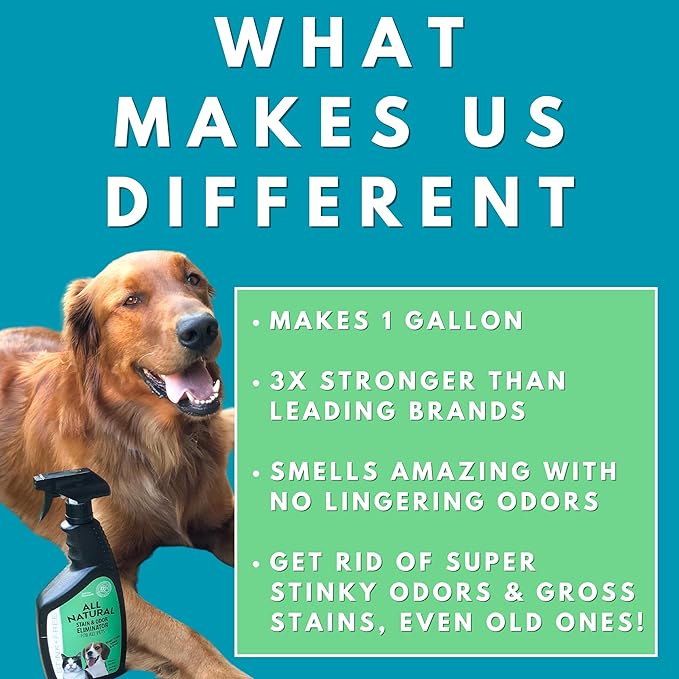All Natural Stain & Urine Odor Eliminator Pet Enzyme Cleaner. Makes 1 Gallon. Dog & Cat Pee Smell Remover. Best Spray for Carpet, Hardfloor, Mattress, Turf, Kennel, Dog Bed, Concrete, Etc