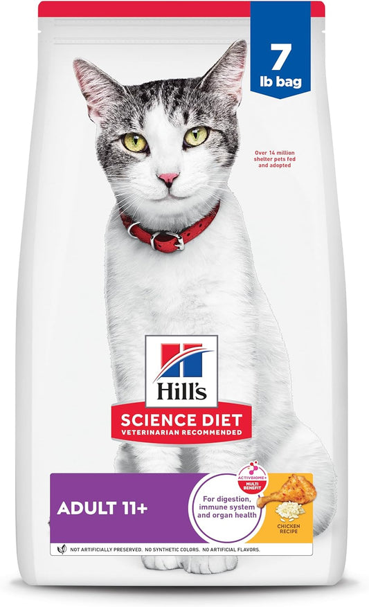 Hill's Science Diet Adult 11+, Senior Adult 11+ Premium Nutrition, Dry Cat Food, Chicken Recipe, 7 lb Bag