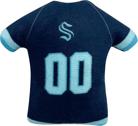 Best Plush CAT Toy NHL Seattle Kraken Complete Set of 3 Piece Cat Toys Filled with Fresh Catnip. Includes: 1 Jersey Cat Toy, 1 Hockey Puck Cat Toy with Feathers & 1#1 Fan Cat Toy. Beautiful Team Logo