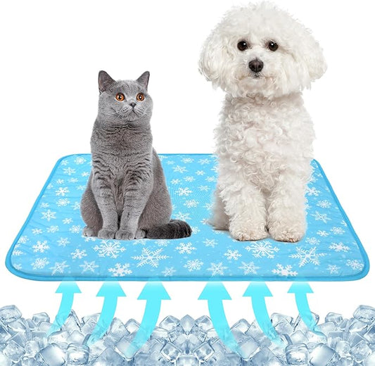 NACOCO Summer Pet Cooling Mat - Cat Dog Cushion Pad Sleeping Cool Snowflake Comfortable Soft for Pets Kids and Adults (Blue Snowflake, M)