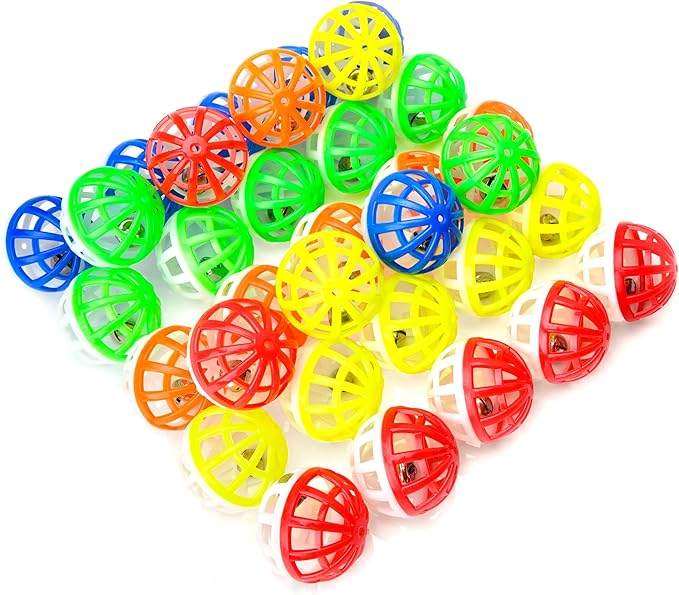 CHIWAVA 45PCS 1.6'' Cat Toy Ball with Bell Plastic Lattice Jingles Balls Kitten Chasing Pounce Rattle Toy Assorted Color