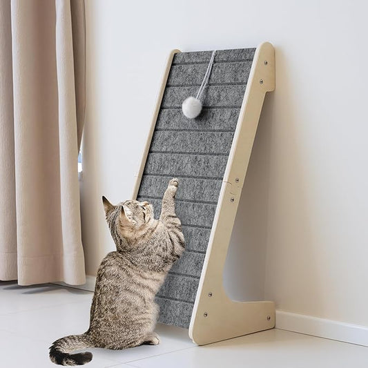 PETKARAY Felt Cat Scratcher, L Shaped Scratching Pad, Scratch Resistant Carpet Scratcher Ramp, Slot-Free Scratch Board with Toy Ball, Dark Grey